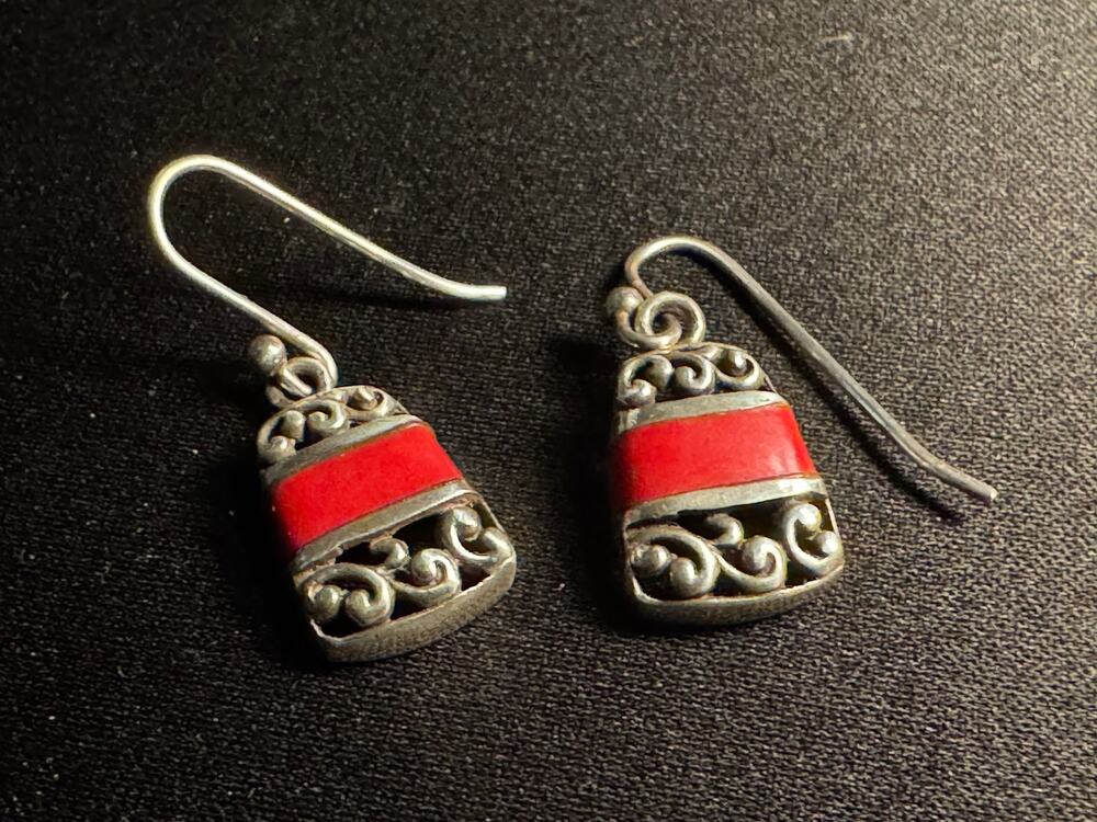 Vintage 925 Sterling Silver Coral Fish Hook Earrings